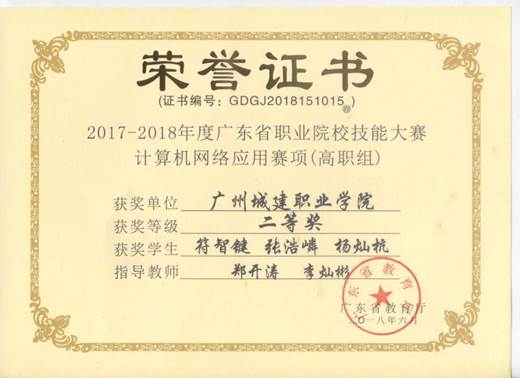 说明: 计算机网络应用二等奖