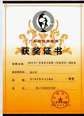 说明: 32式太极剑一等奖易木寿