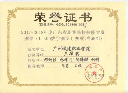 说明: 测绘(1:500数字测图)三等奖