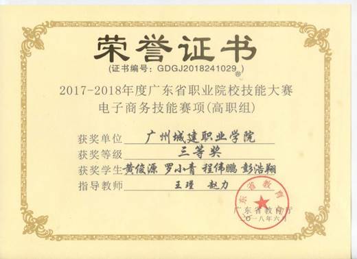 说明: 电子商务技能大赛三等奖