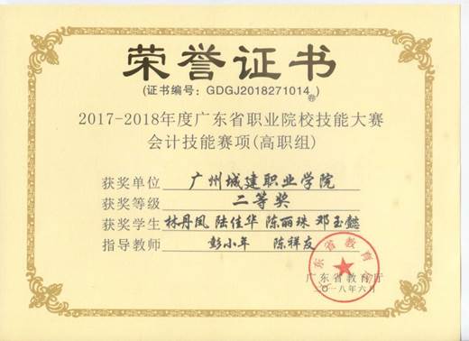 说明: 会计技能大赛二等奖